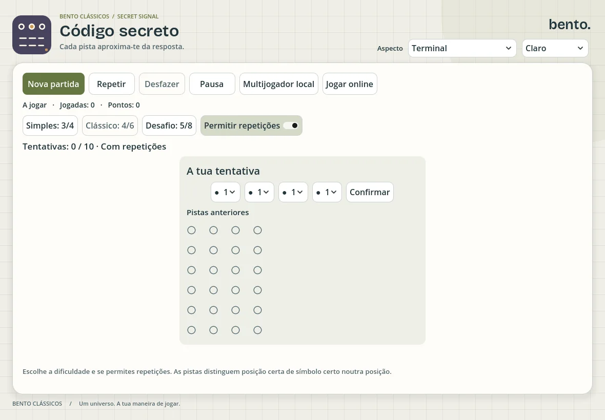Código secreto com outro aspeto claro